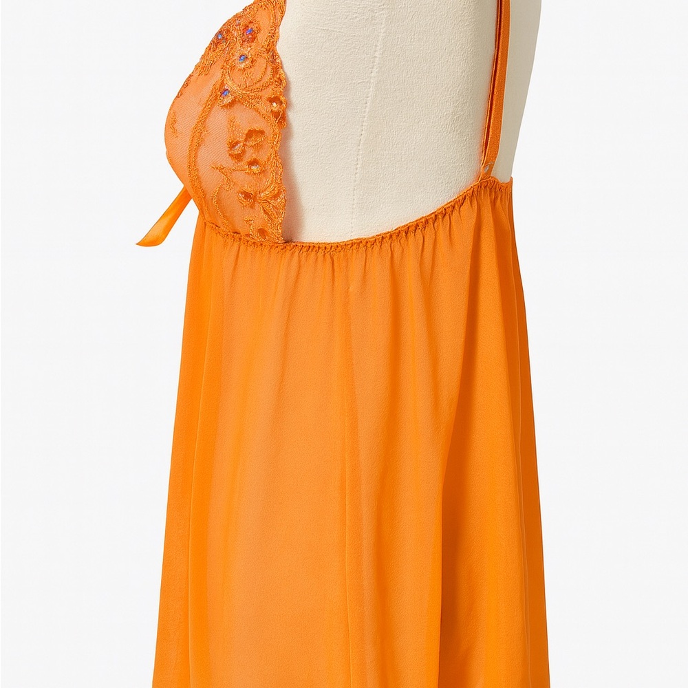 Orange Sheer Lace Sequin Babydoll Chemise • XL - Picture 3 of 6